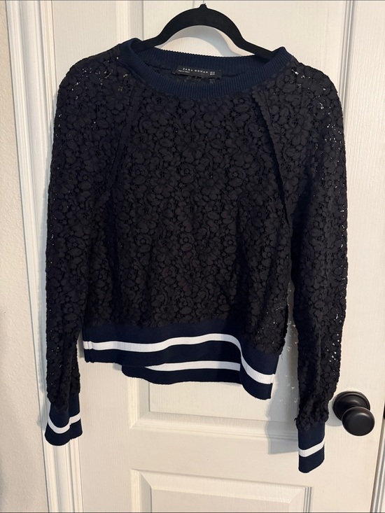 Zara Tops - Zara Woman Navy Lace Crewneck Pullover